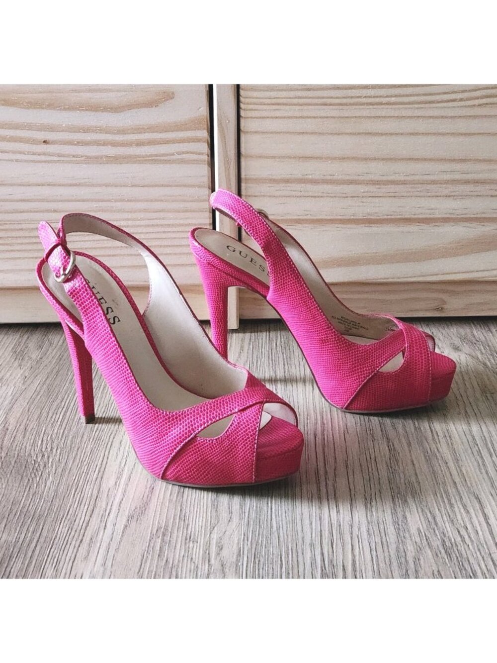 Guess Slingback Stiletto Heels Hot Pink Peep Toe Women's Shoes Size 5.5